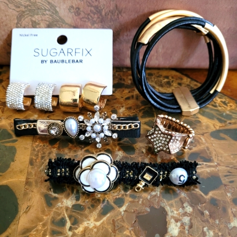 Gold and Black Bracelet  And Earrings Bundle